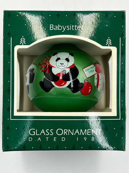 Christmas Ornament - Hallmark Baby Sitter Glass Ornament 1985 NOS NRFB Panda Bears Candy Cane
