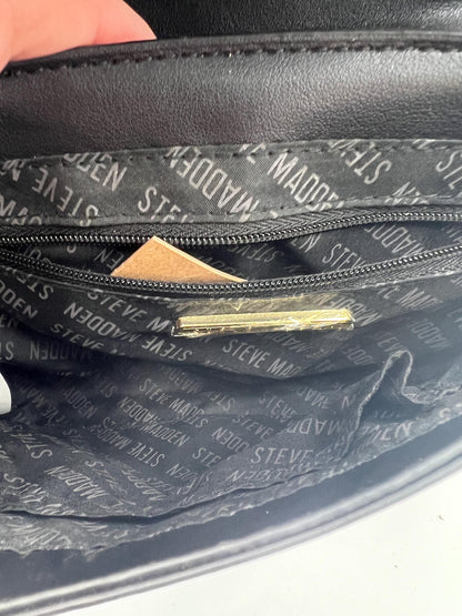 Steve Madden BELSA Mini Crossbody Purse Black Faux Leather Gold Chain Top Handle Satchel Small Shoulder Bag