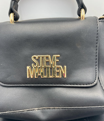 Steve Madden BELSA Mini Crossbody Purse Black Faux Leather Gold Chain Top Handle Satchel Small Shoulder Bag