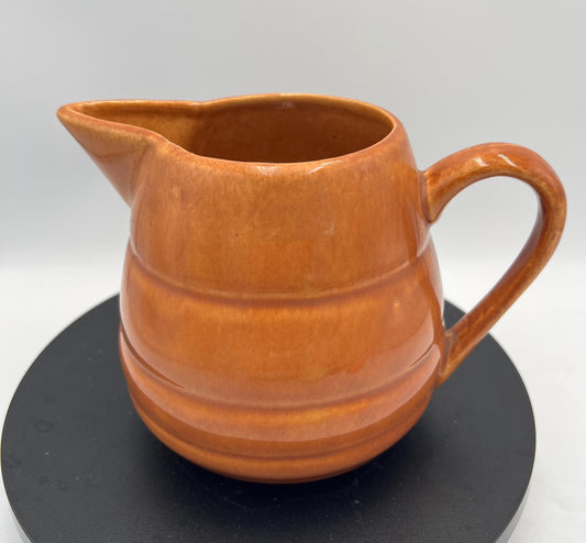 Vintage Bauer Ringware Orange Pottery 2 Quart Pitcher | California Art Pottery | 1930s 1940s Ceramic Water Jug | Mid Century Farmhouse Decor