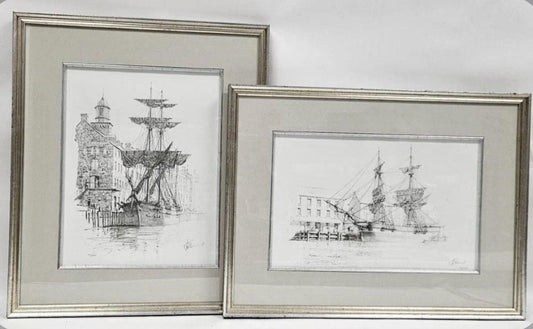 John Stobart Maritime Drawings - Quiet Haven and Brig Swan at Georgetown