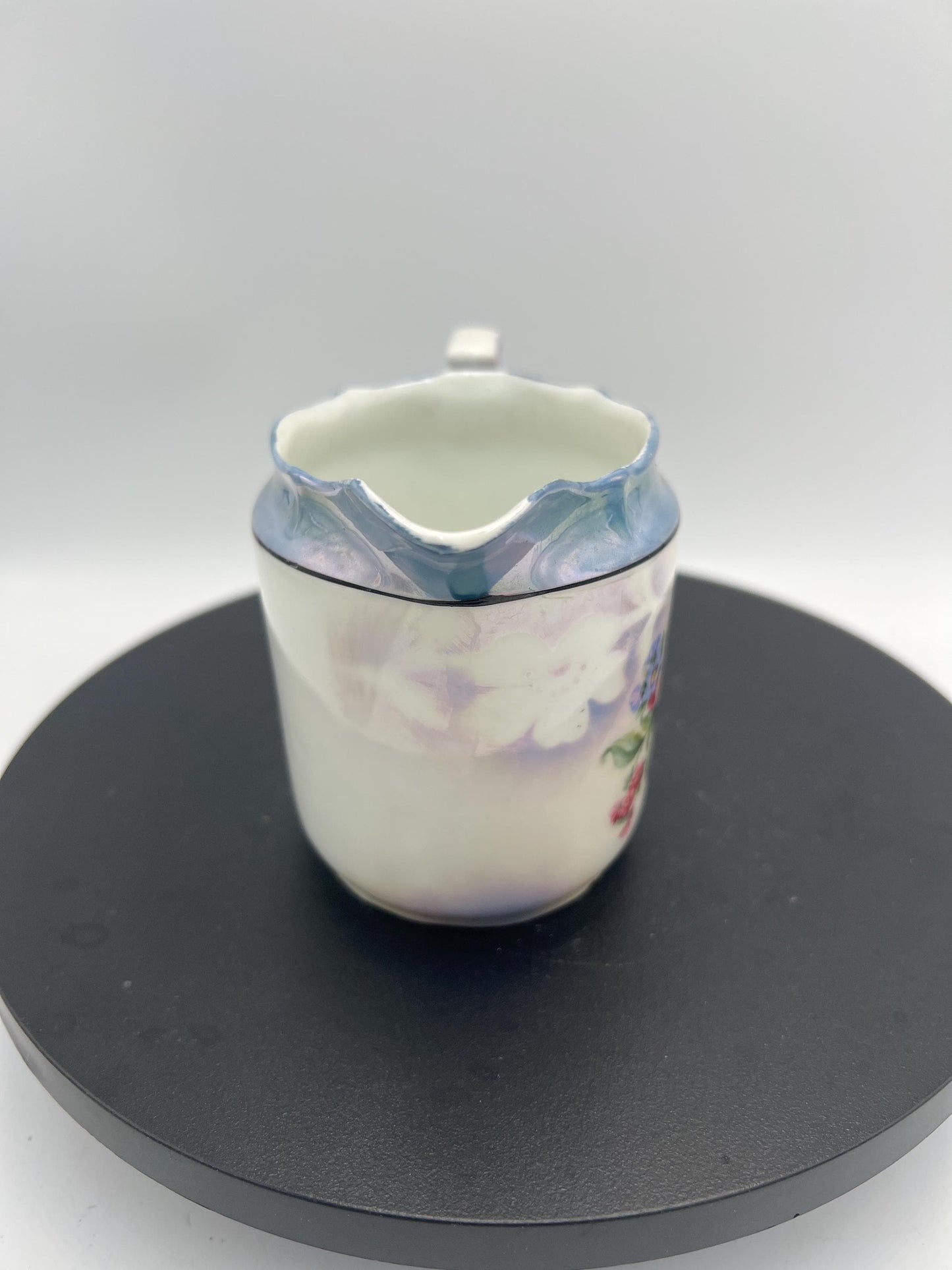 Vintage Bavaria Porcelain Cream & Sugar Set w/ Lid – Iridescent Lusterware Floral Roses Germany Cottage Chic Tea Service