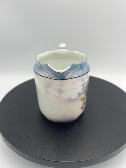 Vintage Bavaria Porcelain Cream & Sugar Set w/ Lid – Iridescent Lusterware Floral Roses Germany Cottage Chic Tea Service