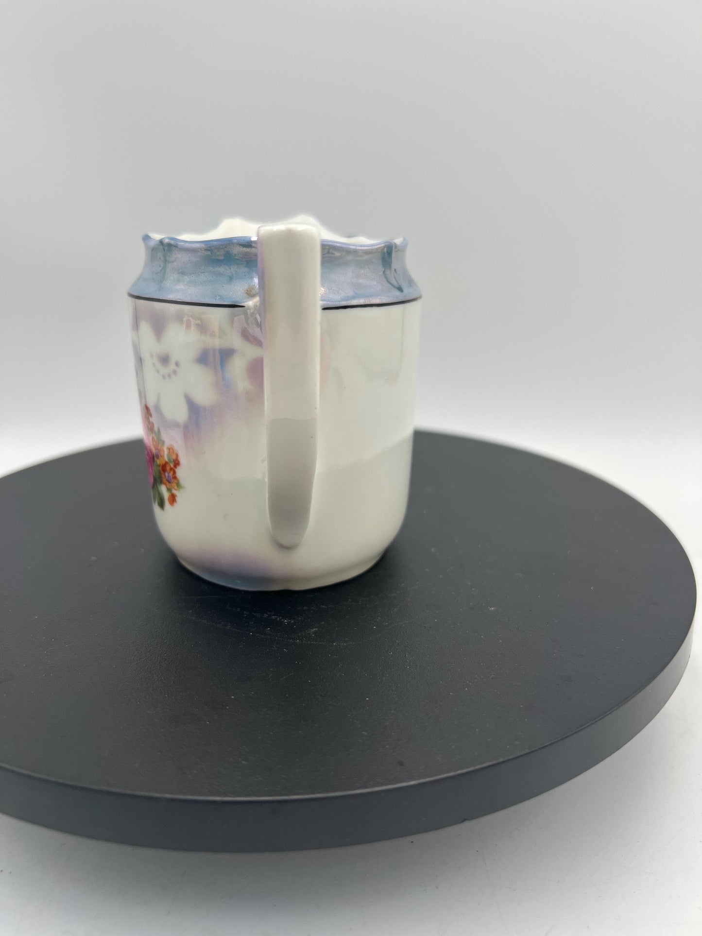 Vintage Bavaria Porcelain Cream & Sugar Set w/ Lid – Iridescent Lusterware Floral Roses Germany Cottage Chic Tea Service