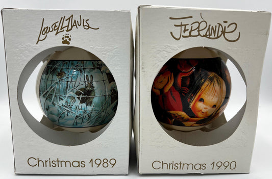 Schmid Ornament, Lowell Davis, Juan Ferrandiz, Vintage Christmas, Glass Ball Ornament, Christmas Collectible, 1989 Ornament, Sold as Set
