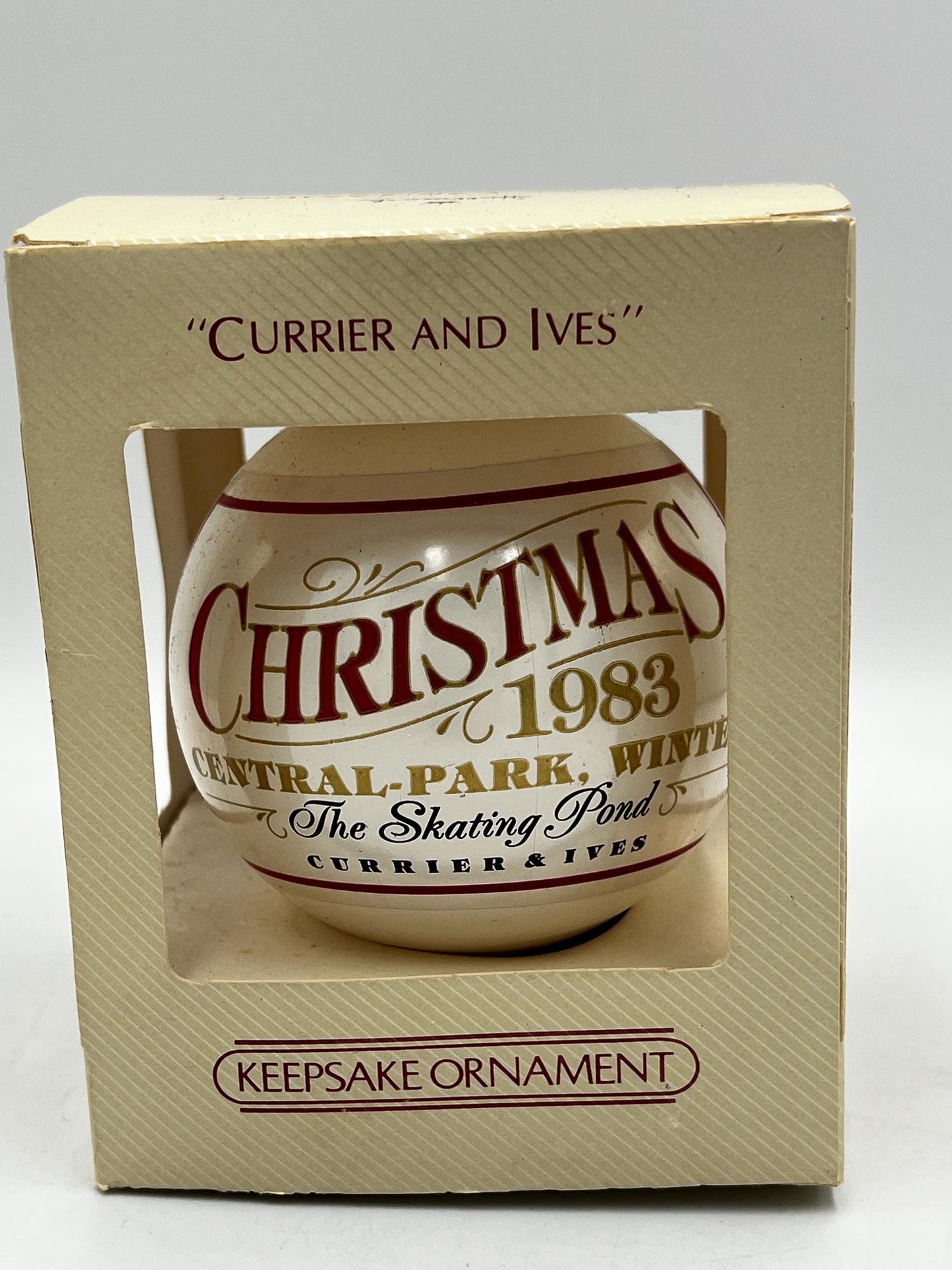 Vintage Currier & Ives Keepsake Christmas Ornaments Set of 2 – Winter Sleigh and Ice Skating Scenes – Original Boxes