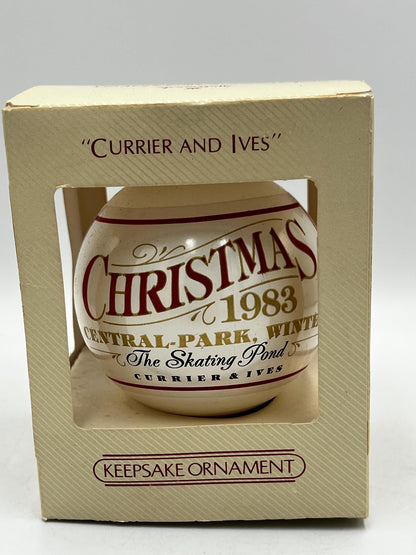 Vintage Currier & Ives Keepsake Christmas Ornaments Set of 2 – Winter Sleigh and Ice Skating Scenes – Original Boxes