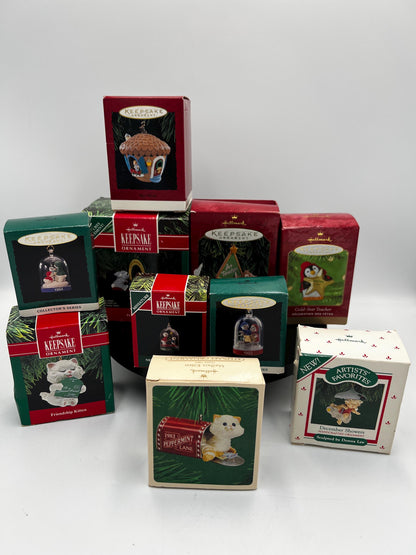 Vintage Hallmark Keepsake Christmas Ornament Lot of 10 Boxed – Bearlymores, Snowball & Tuxedo, Peppermint Lane, Teacher, Kitten, New Home