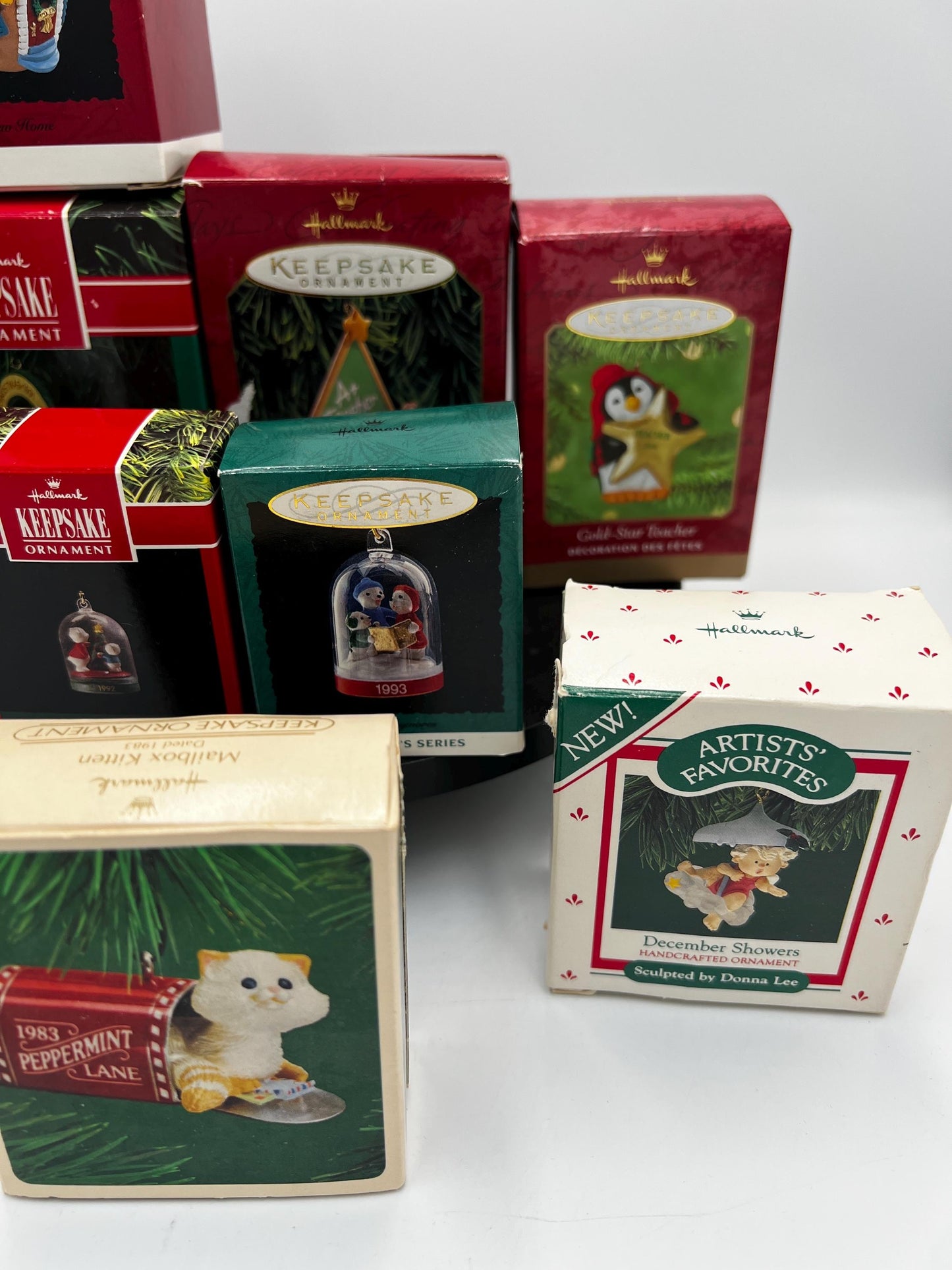 Vintage Hallmark Keepsake Christmas Ornament Lot of 10 Boxed – Bearlymores, Snowball & Tuxedo, Peppermint Lane, Teacher, Kitten, New Home