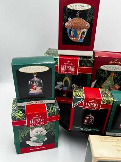 Vintage Hallmark Keepsake Christmas Ornament Lot of 10 Boxed – Bearlymores, Snowball & Tuxedo, Peppermint Lane, Teacher, Kitten, New Home