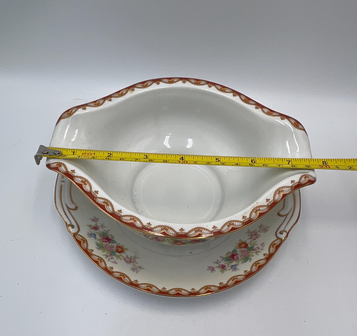 Vintage Diamond China Japan Gravy Boat with Underplate, Floral Gold Trim Serving Dish, Mid Century Japanese Porcelain
