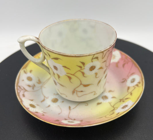 Vintage Japanese Hand-Painted Demitasse Cup & Saucer