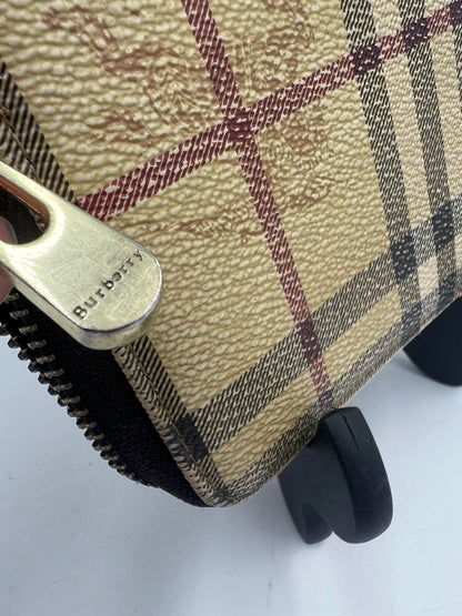 Burberry Nova Check Zip Around Wallet Beige Plaid Compact Wallet Coin Purse Card Holder Brown Trim Authentic Vintage Style