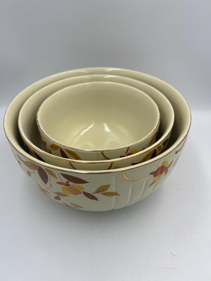 Hall’s Superior Nesting Mixing Bowls, 3 Piece, Autumn Leaf pattern, Designer, Ceramic