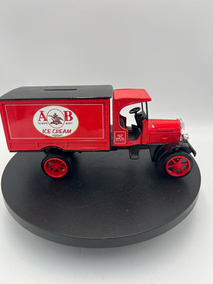 Vintage Anheuser-Busch A&B Ice Cream Delivery Truck Coin Bank | Kenworth Die Cast Metal Advertising Bank | Collectible