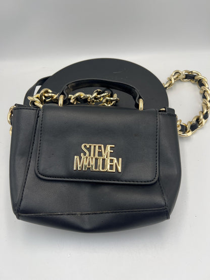 Steve Madden BELSA Mini Crossbody Purse Black Faux Leather Gold Chain Top Handle Satchel Small Shoulder Bag