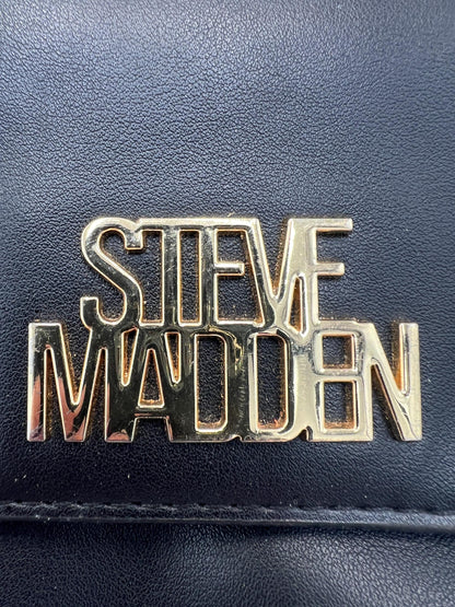 Steve Madden BELSA Mini Crossbody Purse Black Faux Leather Gold Chain Top Handle Satchel Small Shoulder Bag