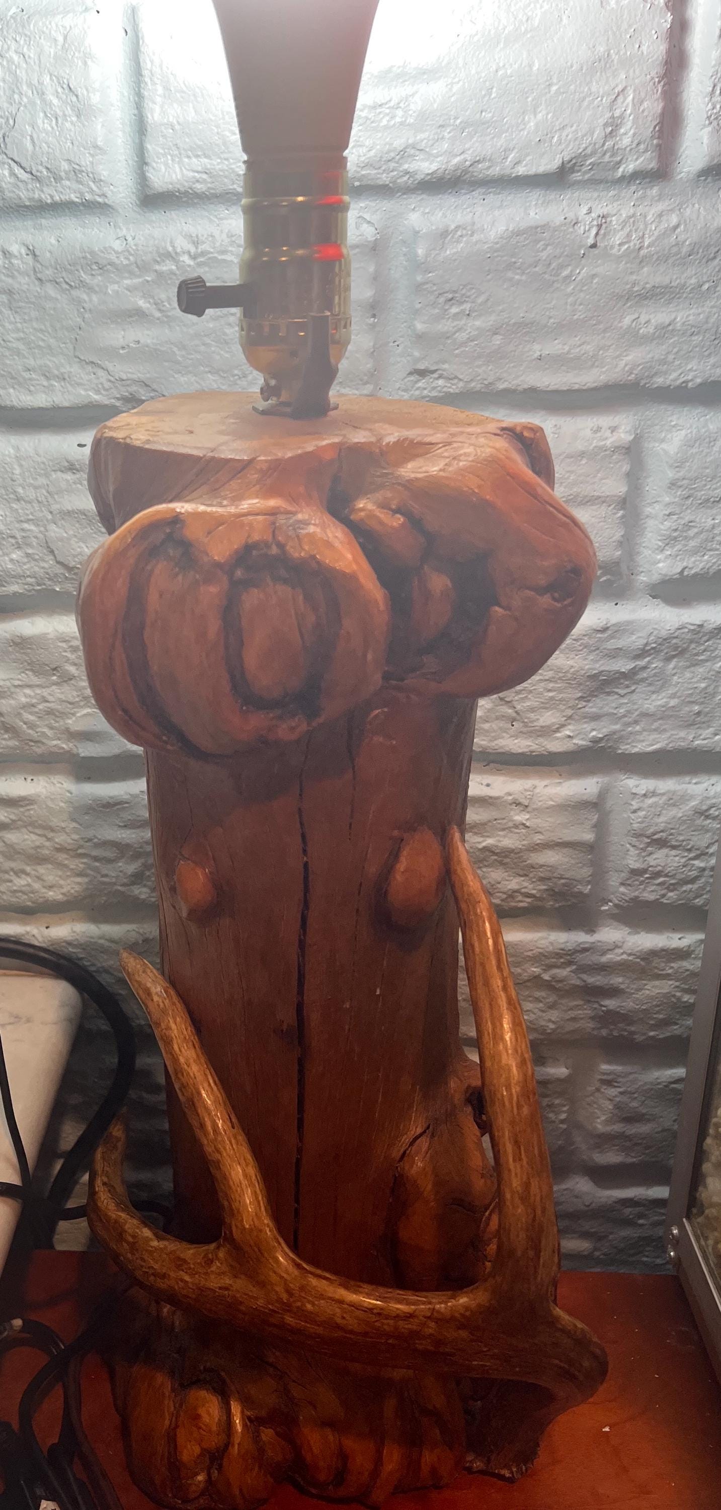 Bob’s Rustic Lamps Wisconsin Handmade Cedar Log Table Lamp with Real Deer Antler, Woodland Cabin Lodge Decor, Rustic Lighting