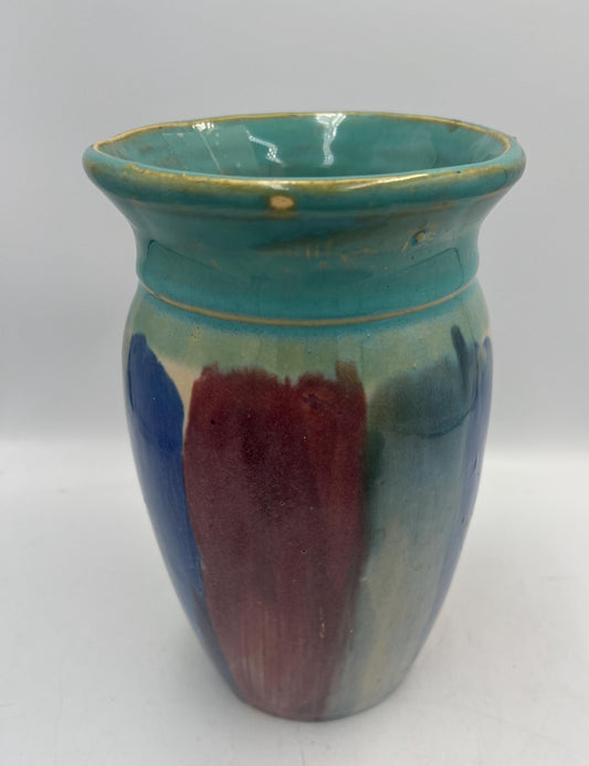 Vintage Hull Pottery 8-Inch Multicolor Drip Glaze Vase