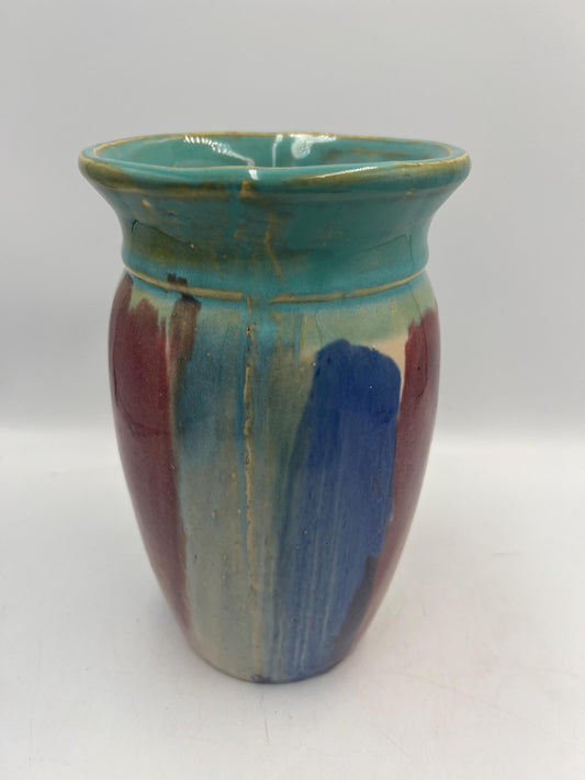 Vintage Hull Pottery 8-Inch Multicolor Drip Glaze Vase