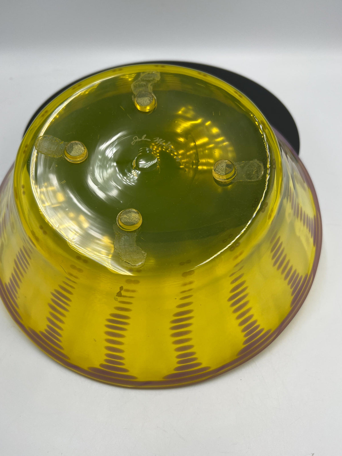 Signed John Miller Chartreuse Optic Dot Glass Bowl