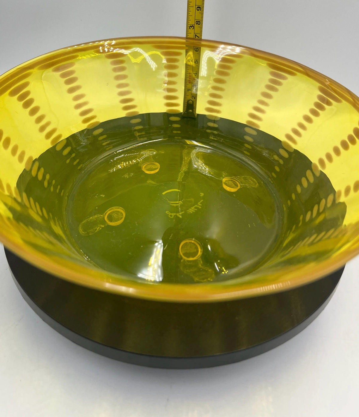 Signed John Miller Chartreuse Optic Dot Glass Bowl