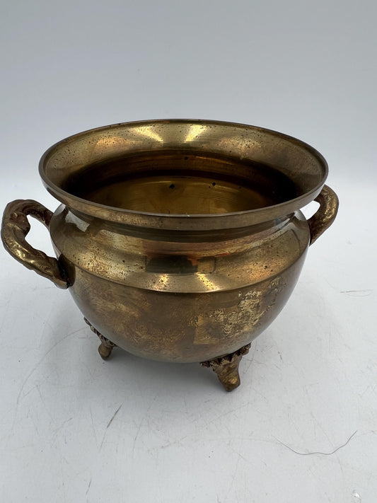 Vintage Brass Pedestal Planter with Handles