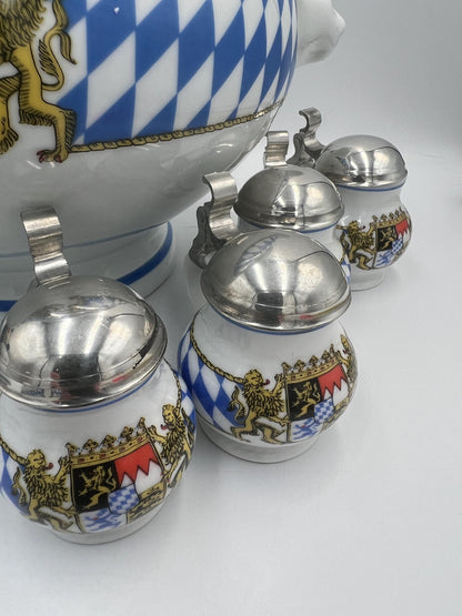 Ceramic Lidded Pot 9 pc Set, Bavaria Germany, Coat of Arms