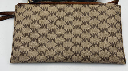 Michael Kors MK Signature Wristlet Clutch Brown Beige Logo Canvas Wristlet Zip Pouch Designer Wallet Makeup Bag