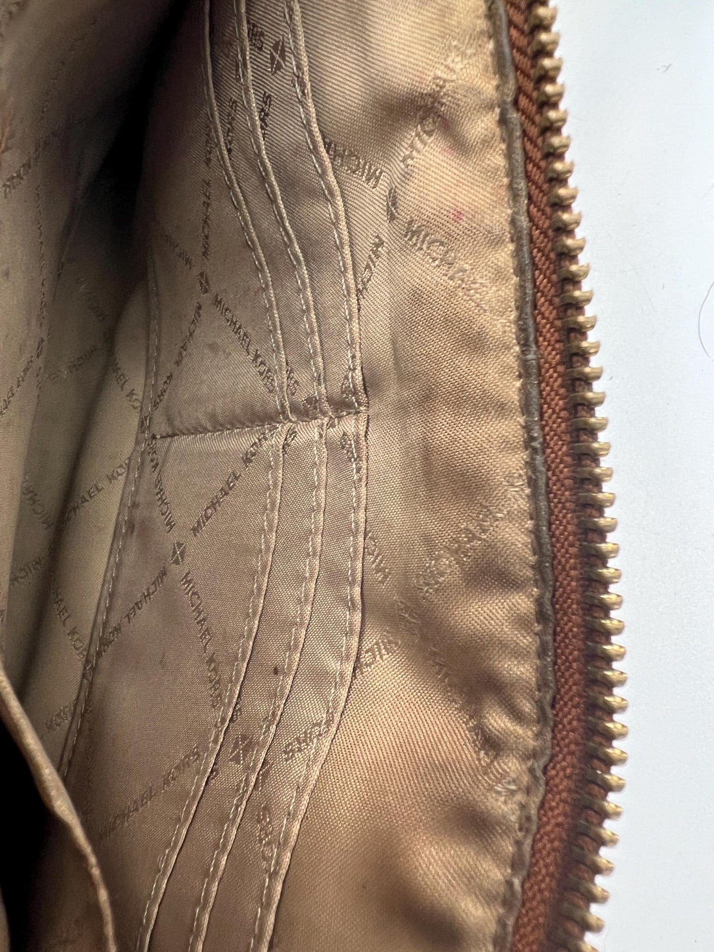 Michael Kors MK Signature Wristlet Clutch Brown Beige Logo Canvas Wristlet Zip Pouch Designer Wallet Makeup Bag