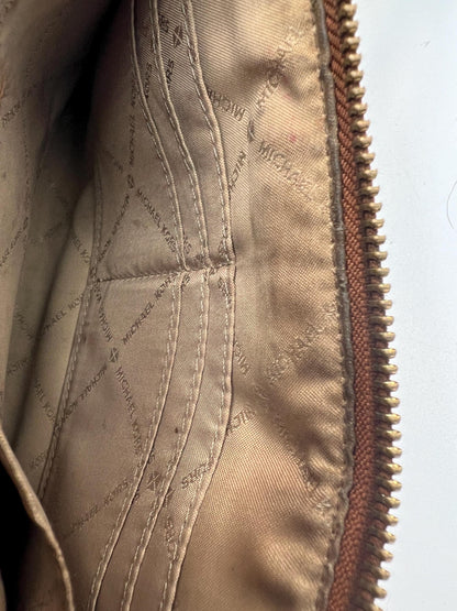 Michael Kors MK Signature Wristlet Clutch Brown Beige Logo Canvas Wristlet Zip Pouch Designer Wallet Makeup Bag