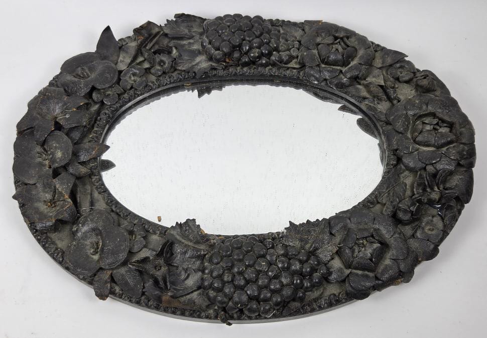Antique Civil War Era Leatherwork Mirror