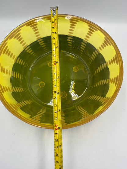 Signed John Miller Chartreuse Optic Dot Glass Bowl
