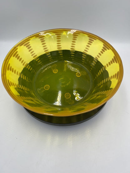 Signed John Miller Chartreuse Optic Dot Glass Bowl