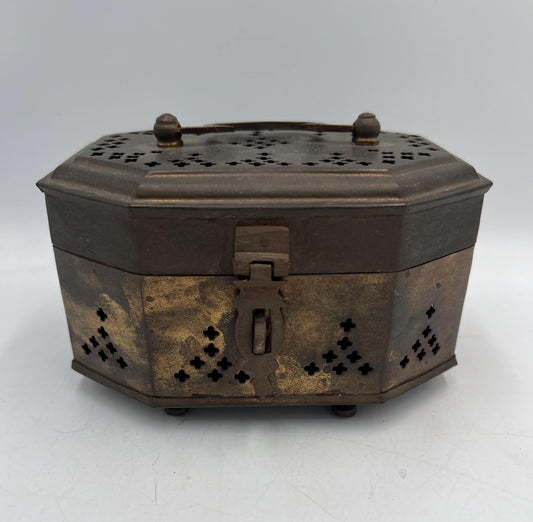 Vintage Octagonal Pierced Metal Keepsake Box