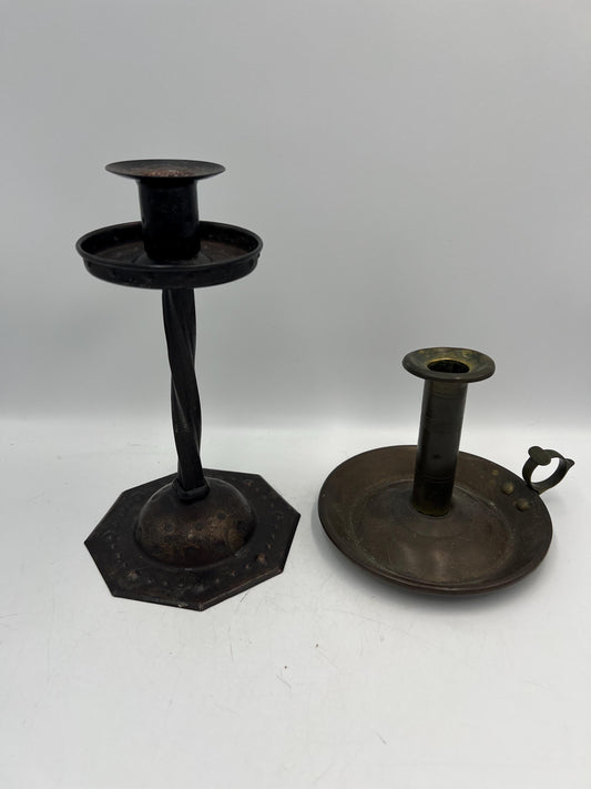 Antique Goberg Wrought Iron Candlestick Set