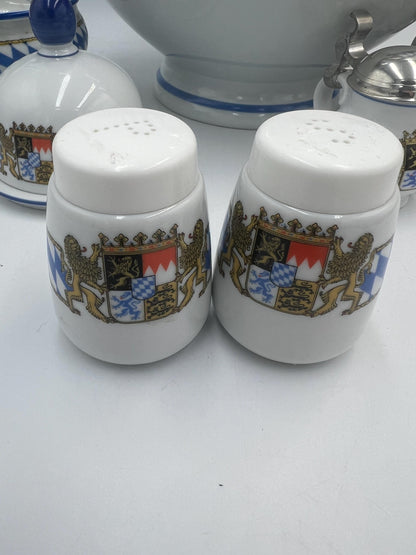 Ceramic Lidded Pot 9 pc Set, Bavaria Germany, Coat of Arms