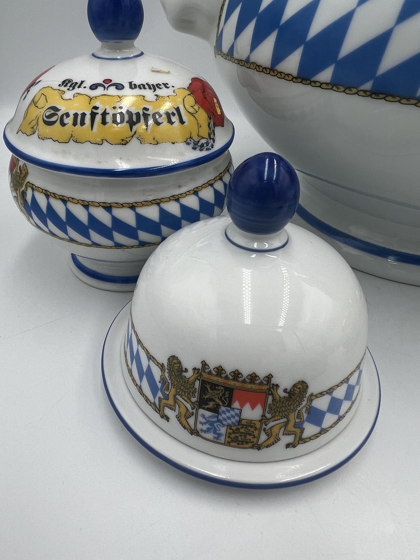 Ceramic Lidded Pot 9 pc Set, Bavaria Germany, Coat of Arms