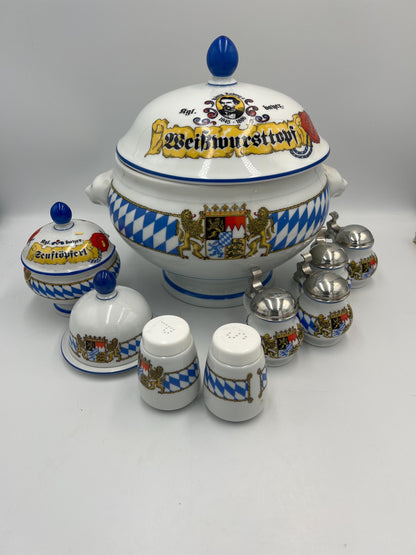 Ceramic Lidded Pot 9 pc Set, Bavaria Germany, Coat of Arms