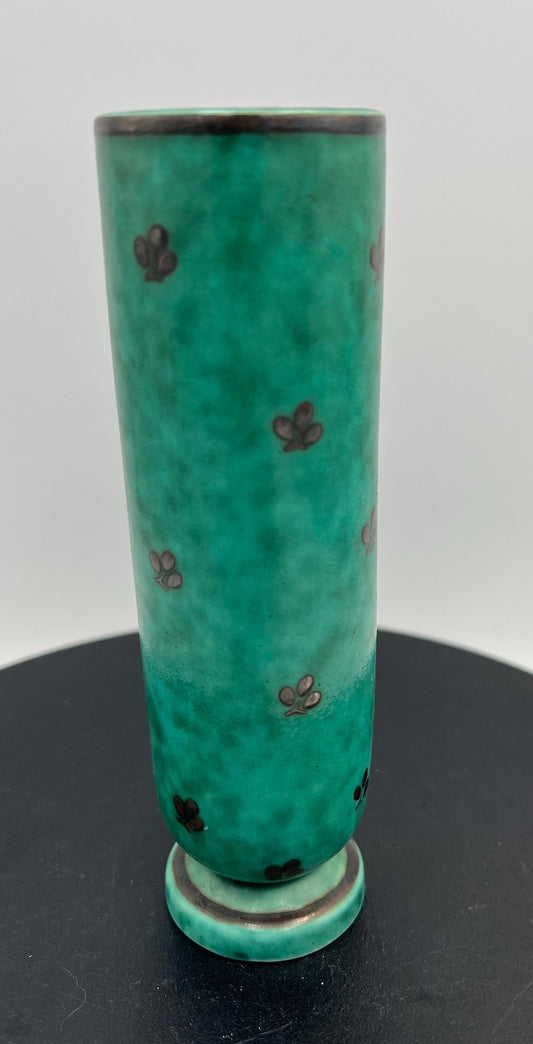 Vintage Gustavsberg Argenta Green and Silver Vase