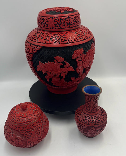 Vintage Chinese Cinnabar Lacquer Ginger Jar