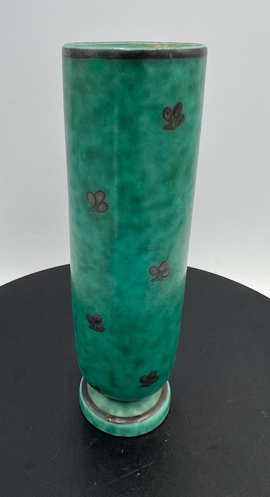 Vintage Gustavsberg Argenta Green and Silver Vase